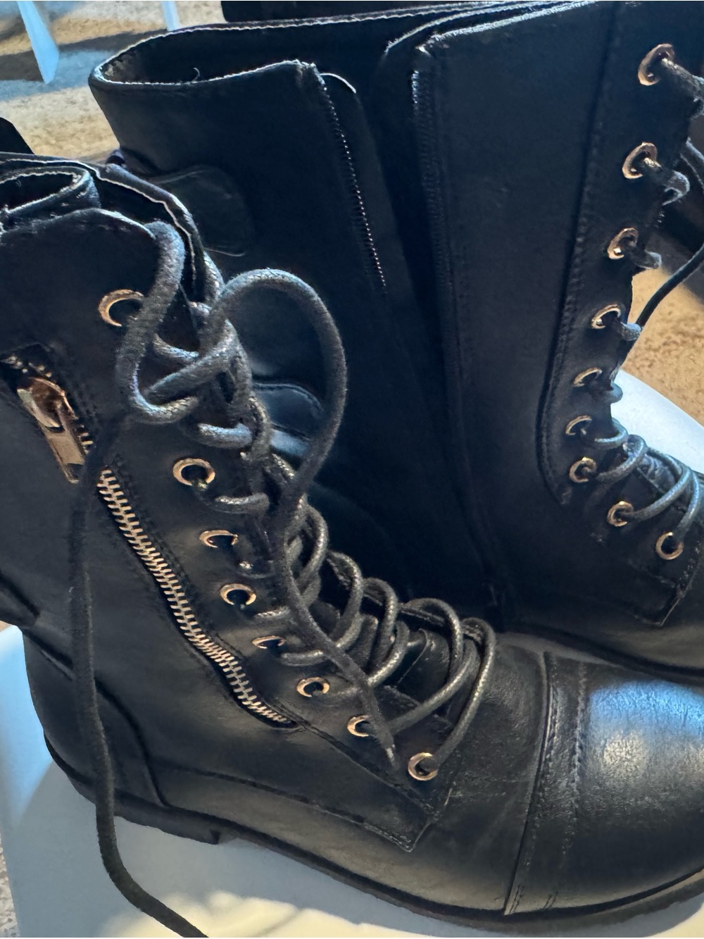 Forever 21 Black Lace-Up Combat Boots with Side Zipper
